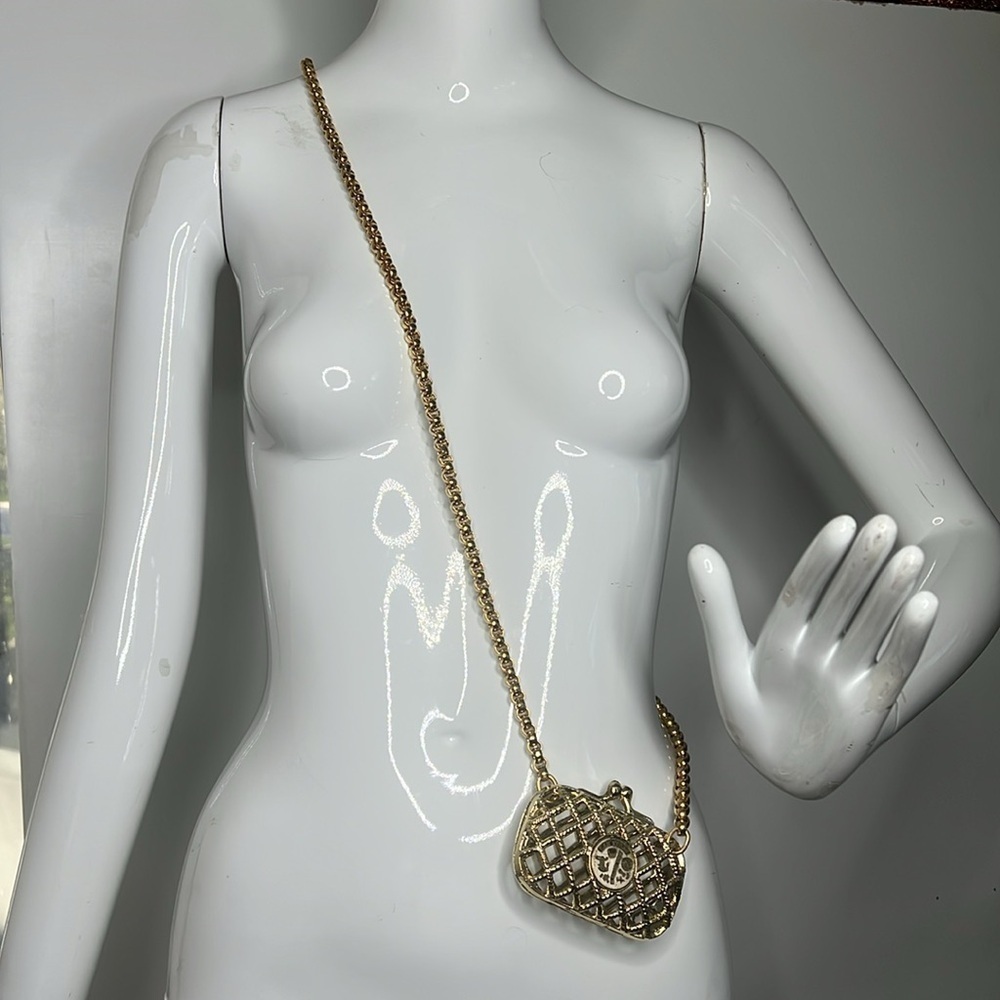 Vintage Las Vegas Cage Coin Purse on a Large Long Link Chain Necklace Mini Bag